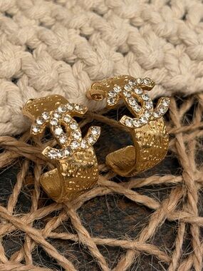Gold Crystal CC Hoop stud Earrings